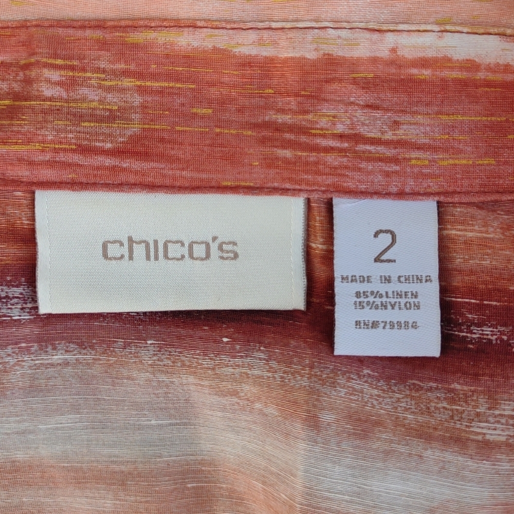 Chico's Linen Blend Open Front Blazer Large 12 Coral - Picture 3 of 9